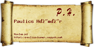 Paulics Hümér névjegykártya